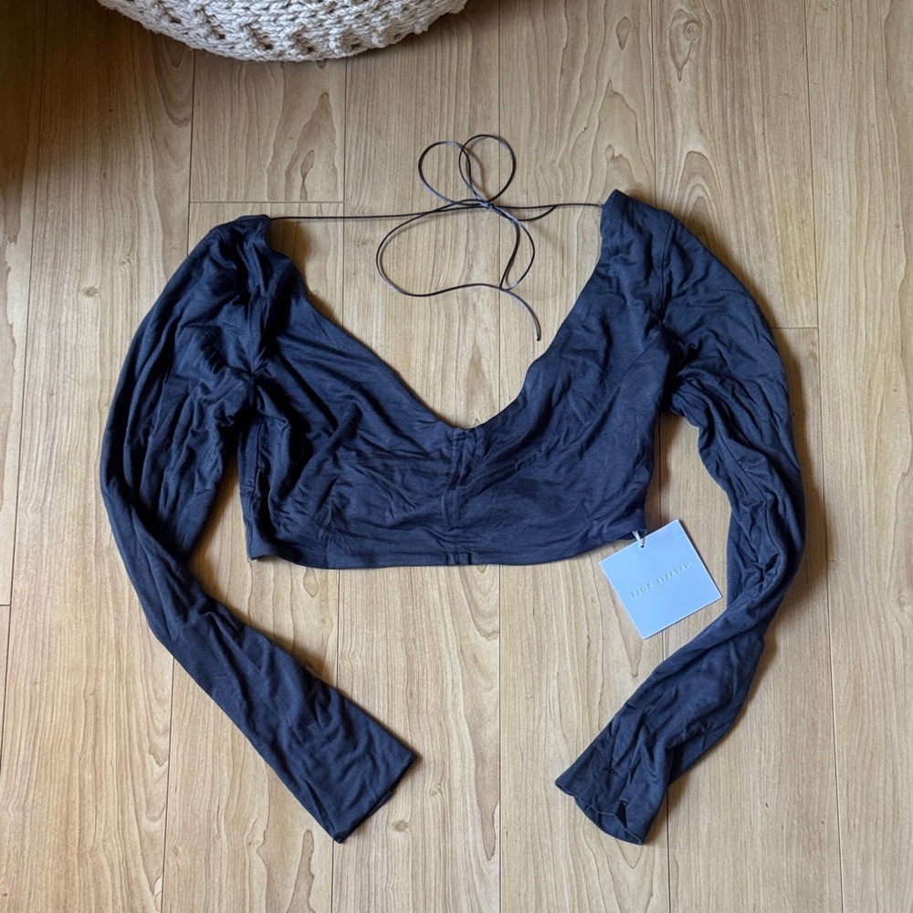 Natalie ROLT Charcoal Long Sleeve Crop Top